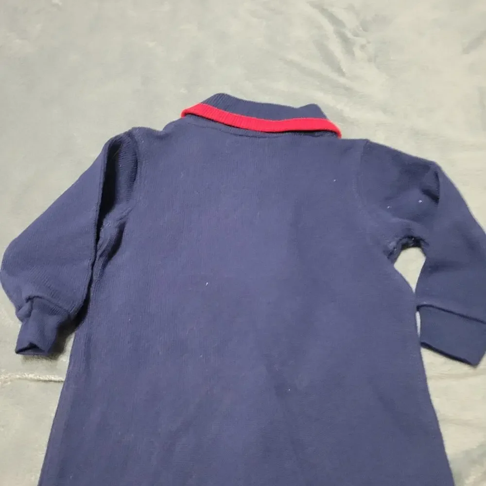 Ralph Lauren Polo Romper Boys 3 Month Navy Embroidered Logo‎ Red Collared Footed